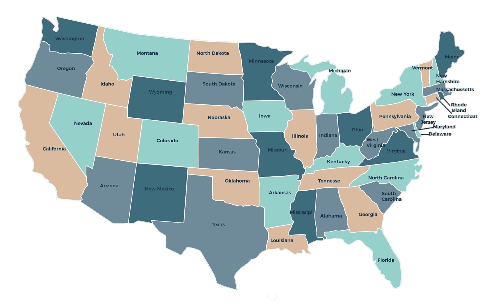 USA map highlighting service area